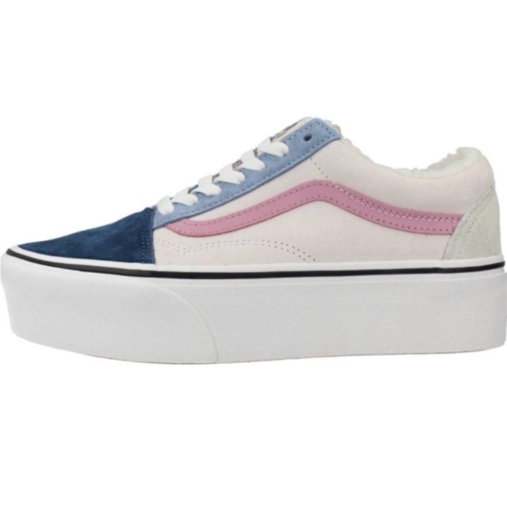 Vans | Old Skool Stackform Blue & Pink Sherpa Platform Shoes